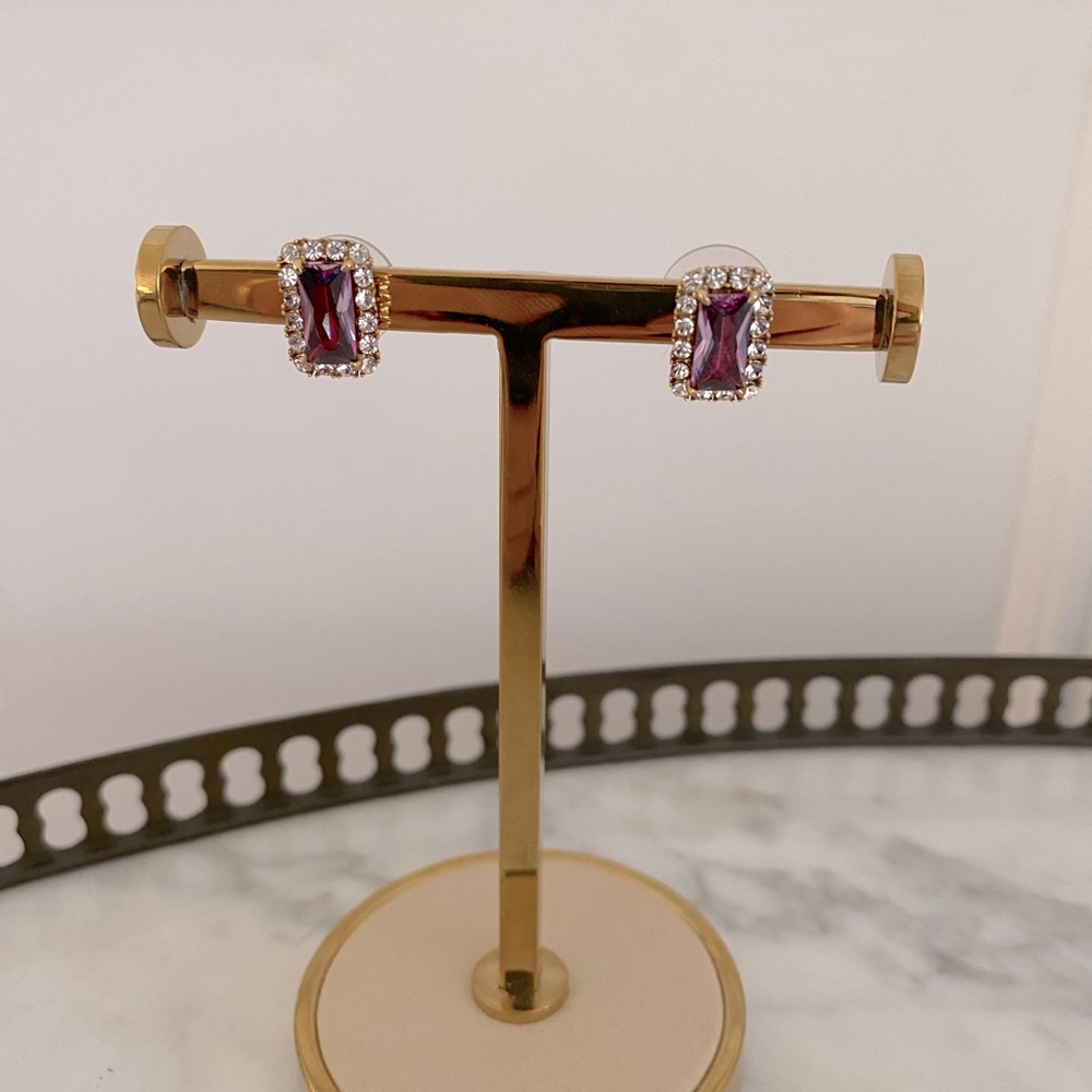 Kate Spade Purple Rectangle Pave Edge Stud Earrings